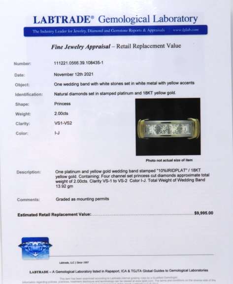 Outstanding Platinum and Yellow Gold Princess Cut Diamond Band