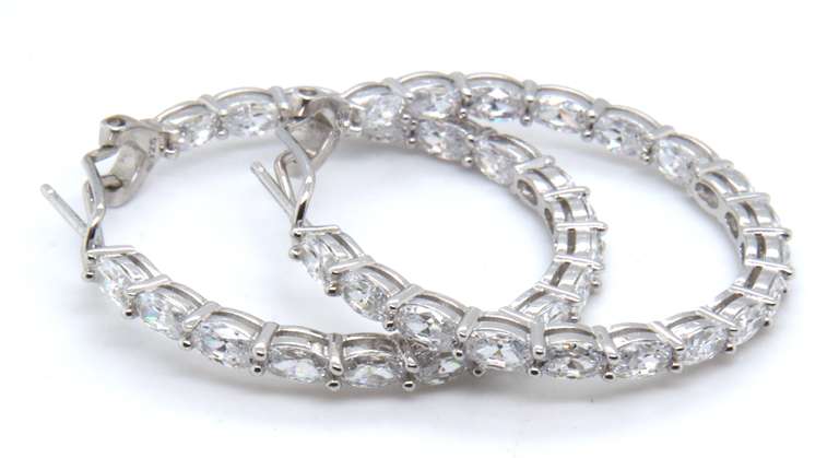 Sterling Silver White Cubic Zirconia Hoop Earrings