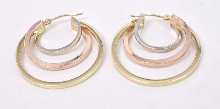 Sensational Triple Hoop Earrings in 14K Tri-Color Gold