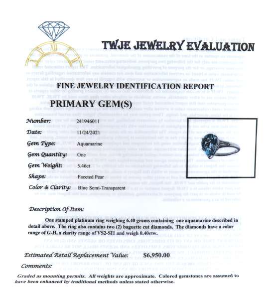Majestic Platinum Aquamarine and Diamond Ring