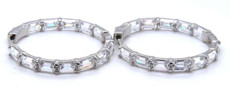 White Cubic Zirconia Sterling Silver Hoop Earrings