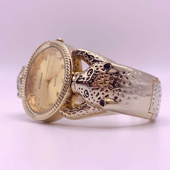 18kt Gold Plated Leopard Geneva Bangle Watch