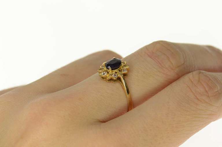 14K Yellow Gold Oval Sapphire Diamond Halo Engagement Ring