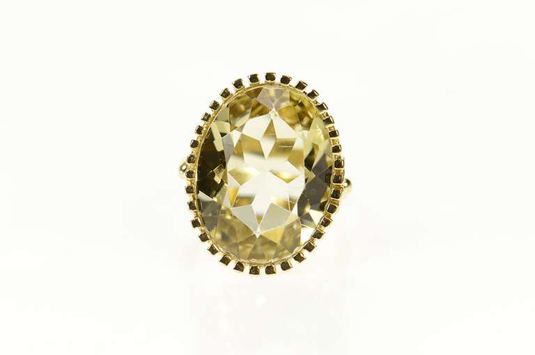 14K Yellow Gold Oval Prasiolite Ornate Filigree Statement Ring