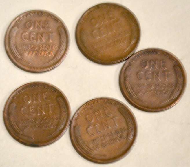5 1909 VDB Type Lincoln Cents