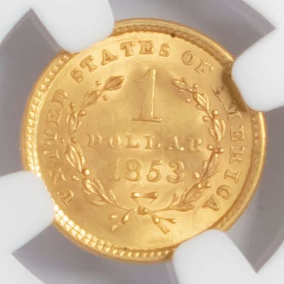 1853 $ 1 US Gold Dollar Type 1 NGC MS 62