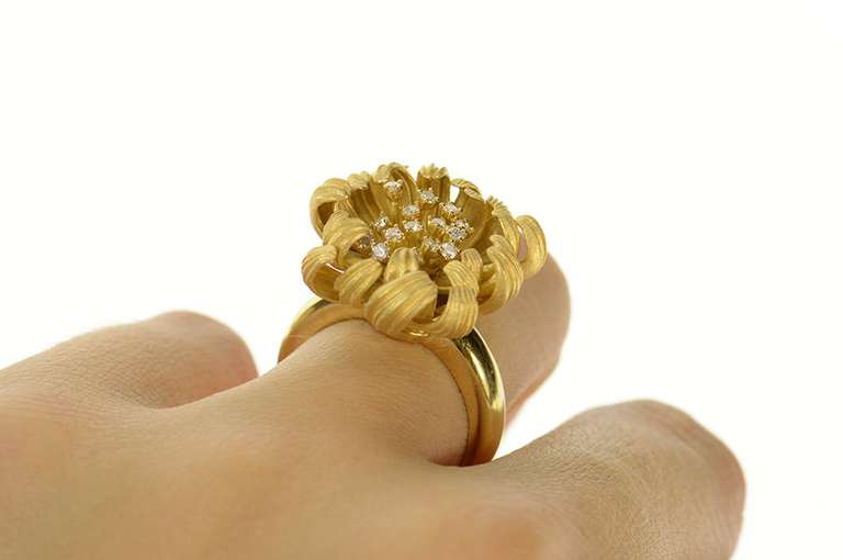 18K Yellow Gold 0.23 Ctw Diamond JY Designer Chrysanthemum Ring