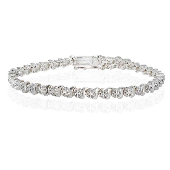 Sterling Silver Polished Swirl S Design Round Diamond Accent Fashion Bracelet, JK-I3