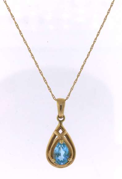 Beautiful Pear Shaped Blue Topaz Pendant on Chain