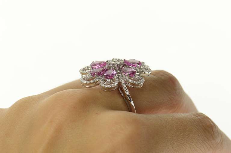 14K White Gold 7.10 Ctw Pink Sapphire Diamond Cocktail Ring