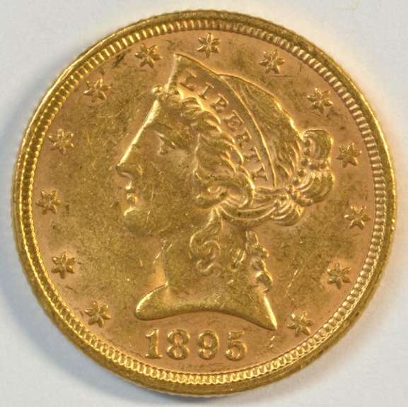 Fully struck BU 1895 US $5 Liberty Gold Piece