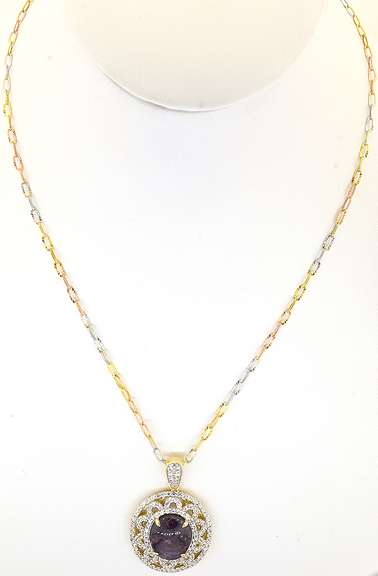 Magnificent Massive 17.00CTS Cabochon-Cut Natural Star Ruby & White Sapphire Necklace in Vermeil