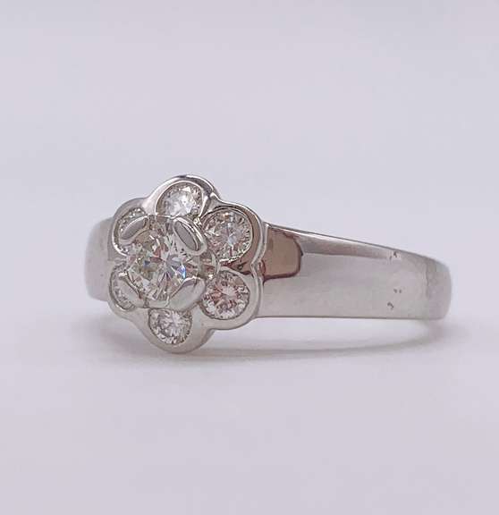 14kt Solid White Gold & Diamond Ring