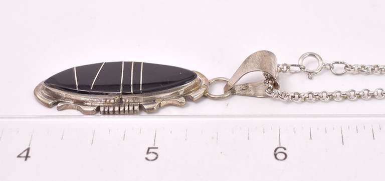 Onyx Pendant Necklace in Sterling Silver