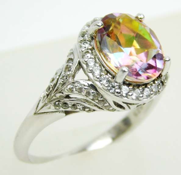 Ornate Mystic Borealis & White Topaz Sterling Ring, 7.25