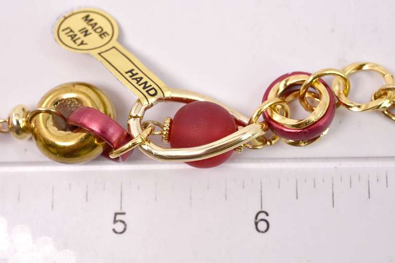 Precious Italian Made, Hand Blown Red Art Glass and Gold Links Necklace