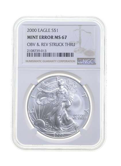 MS67 ERROR 2000 American Silver Eagle - OBV & REV Struck Thru - NGC