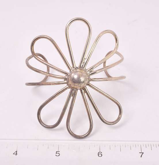 Large Flower Bangle Bracelet in Sterling Silver