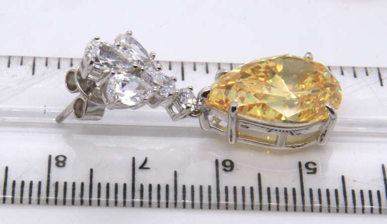 Sterling Silver Yellow and White Cubic Zirconia Dangle Earrings