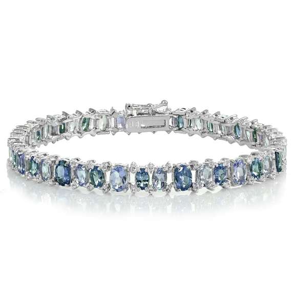 Sterling Silver Tanzanite, London Blue and White Topaz Oval Bracelet