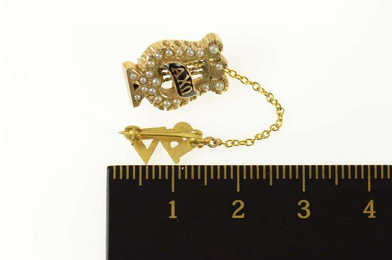 10K Yellow Gold Alpha Chi Omega Seed Pearl Lapel Pin/Brooch