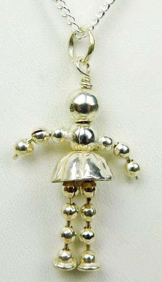 Whimsical Sterling Articulated Doll Pendant & Chain