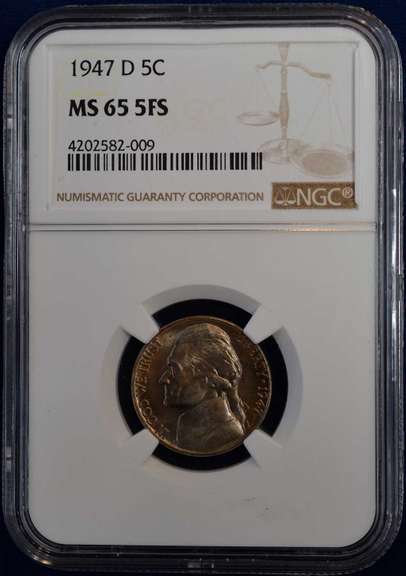 1947-D NGC MS65 5FS Jefferson Nickel.