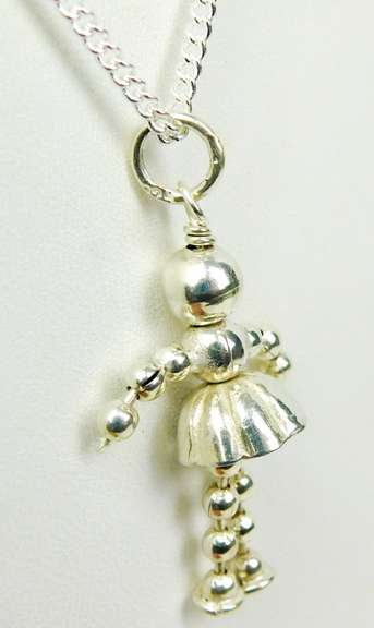 Whimsical Sterling Articulated Doll Pendant & Chain