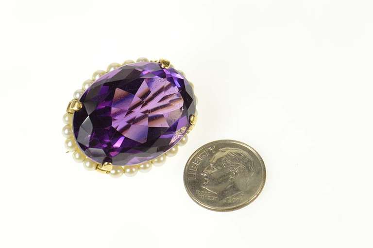 18K Yellow Gold Amethyst Pearl Halo Victorian Statement Pin/Brooch