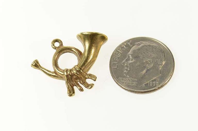 8K Yellow Gold 3D French Brass Horn Musical Instrument Charm/Pendant