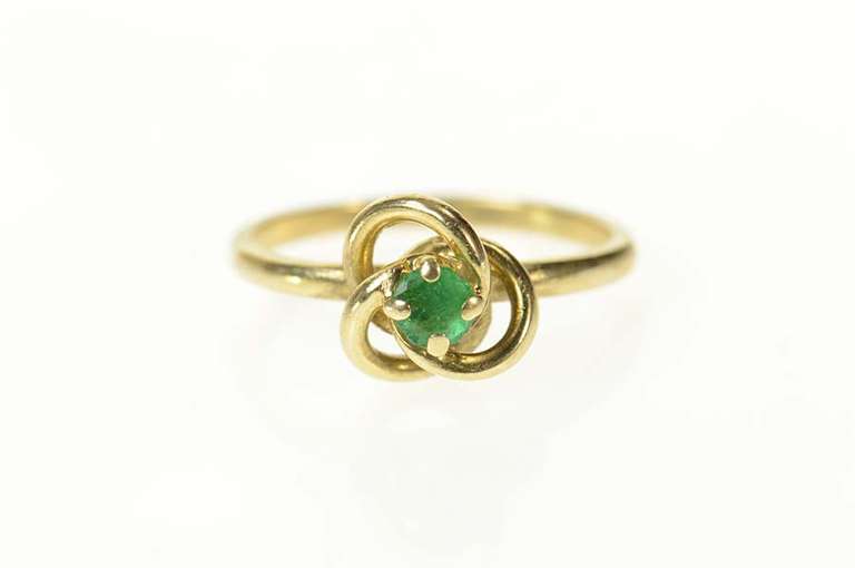 14K Yellow Gold Emerald Twist Retro Knot Statement Ring