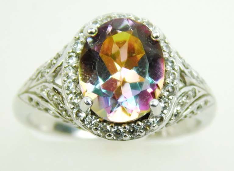 Ornate Mystic Borealis & White Topaz Sterling Ring, 7.25