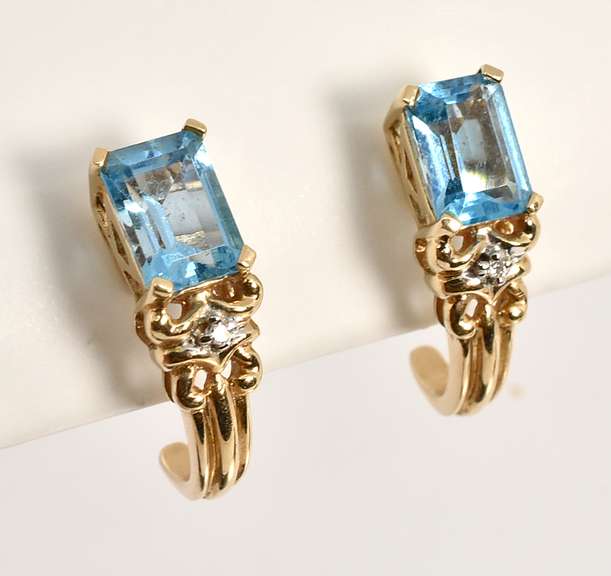 Stylish J Hoop Blue Topaz Earrings