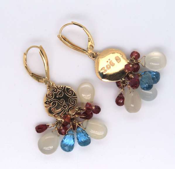 Great Zoe B Multi Gemstone Dangle Earrings in Yellow Gold