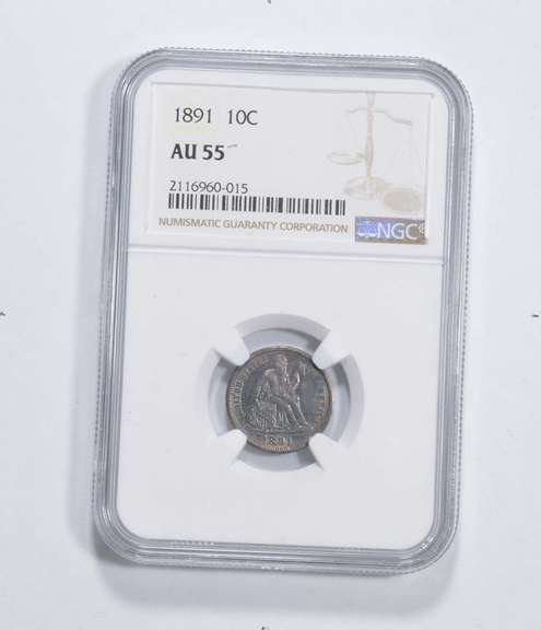 AU55 1891 Seated Liberty Dime - Graded NGC