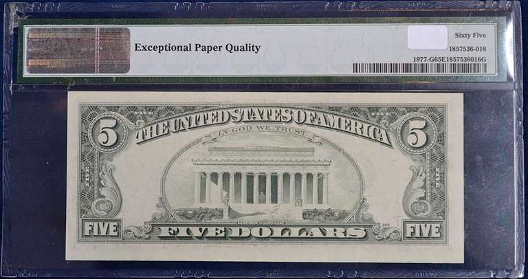 Series 1981A $5 Federal Reserve Note Chicago Board Break Error PMG 65 EPQ