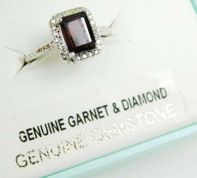 Emerald Cut Garnet & Diamond Accent Ring, 7