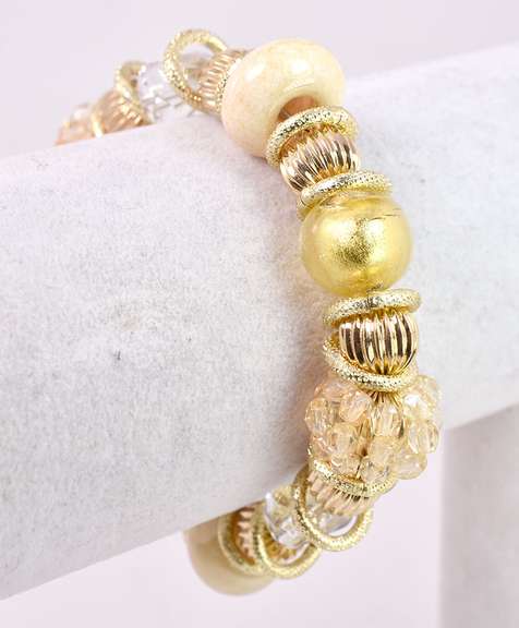 Beautiful Italian Made Hand Blow Art Glass with Gold and Gold Plated Links Bracelet and Earrings