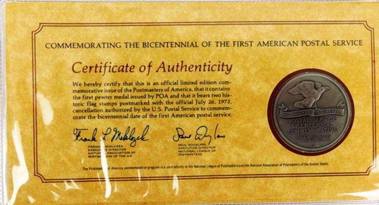 Postal Service L.E. Fine Pewter Coin w/COA