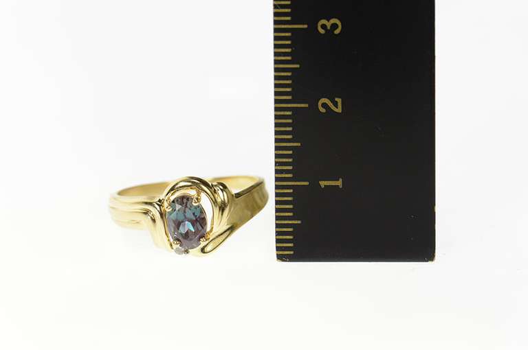 14K Yellow Gold Oval Syn. Alexandrite Diamond Accent Wavy Ring