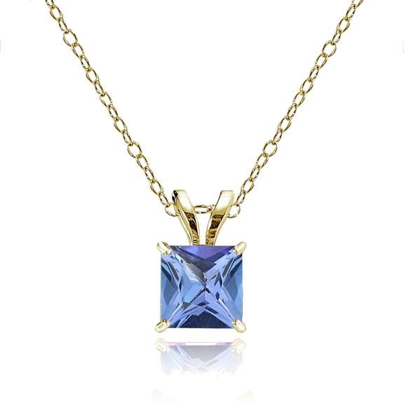 14k Yellow Gold Tanzanite 6mm Princess-Cut Pendant Necklace