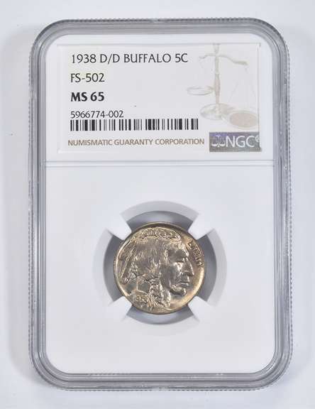 MS65 1938-D/D Indian Head Buffalo Nickel - FS-502 - Graded NGC