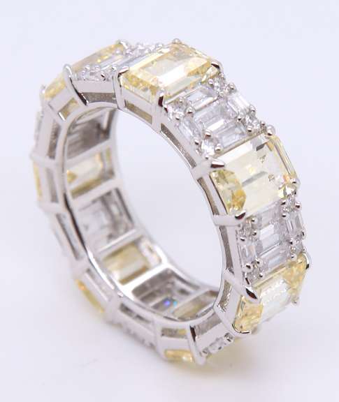 Sterling Silver Yellow and White Cubic Zirconia Band