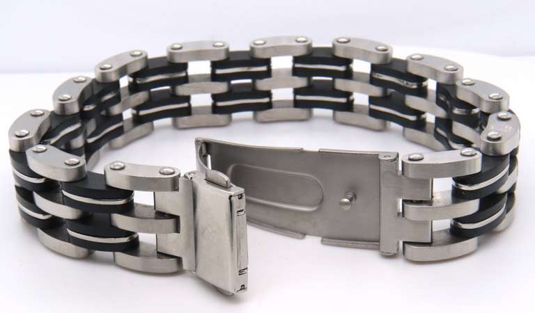 Stainless Steel and Black Bracelet