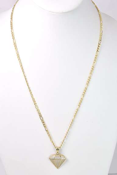 Dazzling Diamond Shaped CZ Pendant Necklace in Yellow Gold