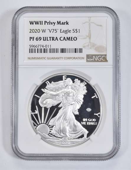 PF69 UCAM 2020-W American Silver Eagle - WWII Privy Mark - V75 - NGC
