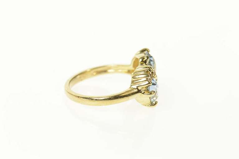 10K Yellow Gold Wavy Blue Topaz Diamond Accent Bypass Ring