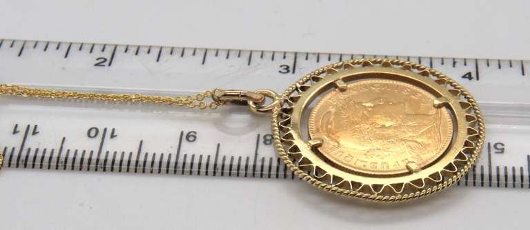 Beautiful 10 Franc in Gold Frame Pendant on Chain