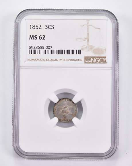 MS62 1852 Silver Three-Cent Piece - Graded NGC