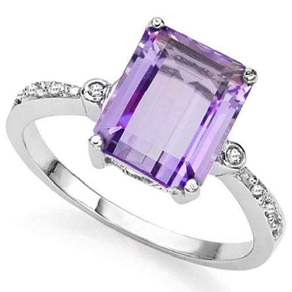 3.14 CT AMETHYST & DIAMOND 925 STERLING SILVER COCKTAIL RING